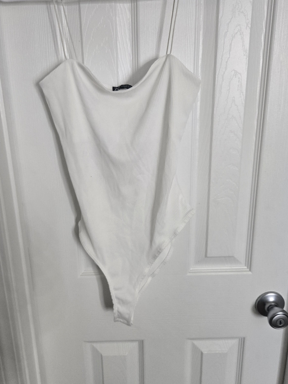Zara White Ribbed Strappy Bodysuit Size M **
